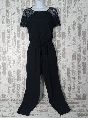 Ann Taylor LOFT Whimsical Black Scalloped Lace Romper with Pockets Size 4P